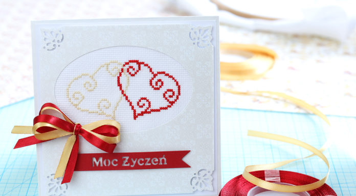 Dwa serduszka, czyli pierwszy test u Igiełki Dwa serduszka - kartka ślubna